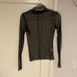 Black Sheer Dotted Long-Sleeve Mesh Top